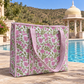 Pink and Green Floral Quilted Tote Bag