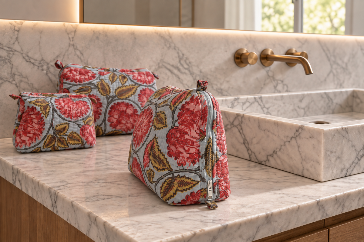 Coral Floral Quilted Toiltery Bar Trio