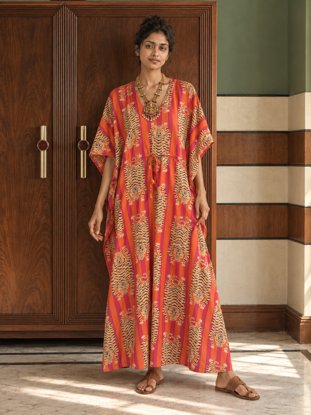 Tibetan Tiger Kaftan With Stripes