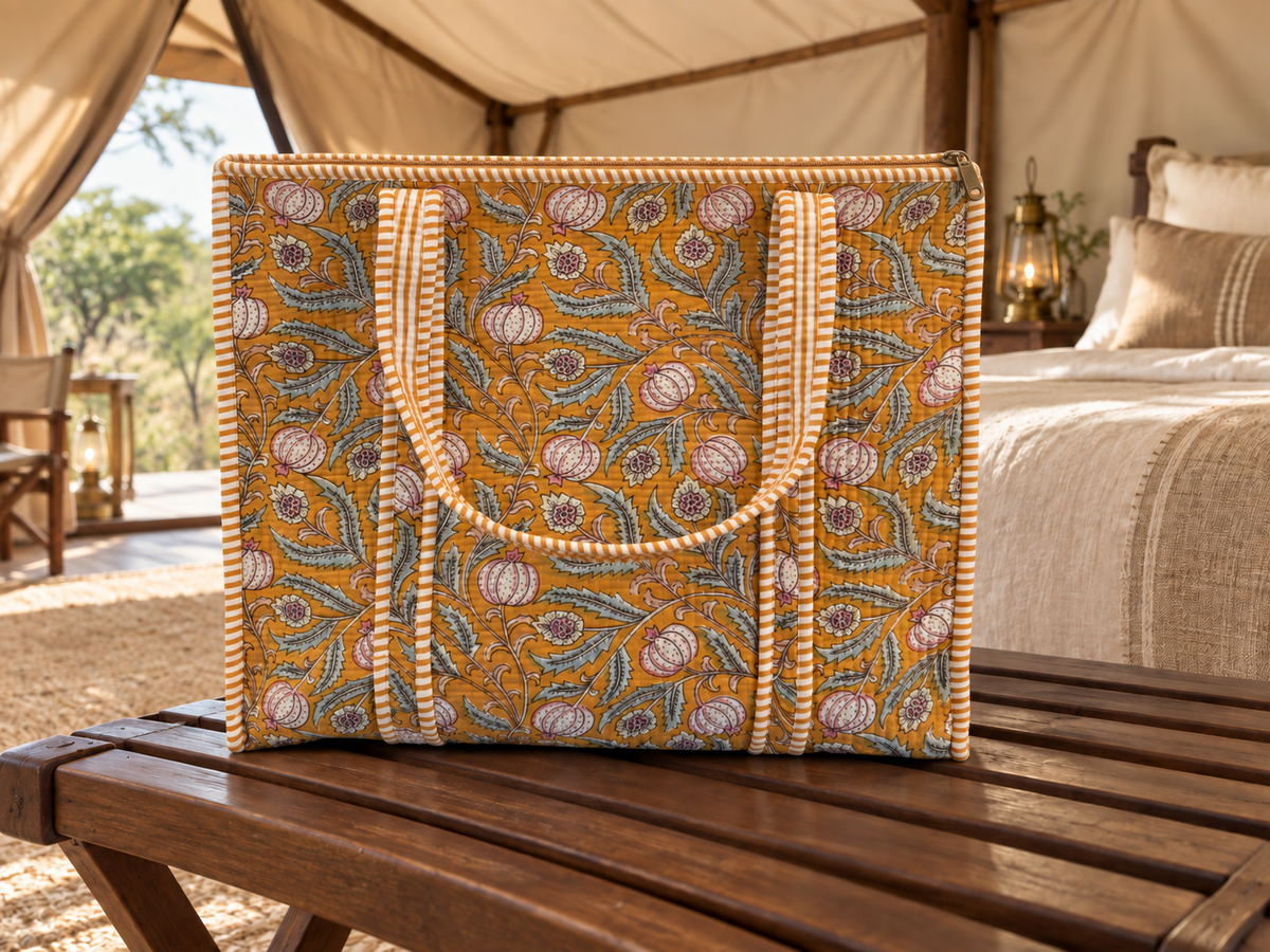Mustard Floral Travel Tote Bag