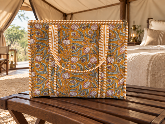 Mustard Floral Travel Tote Bag