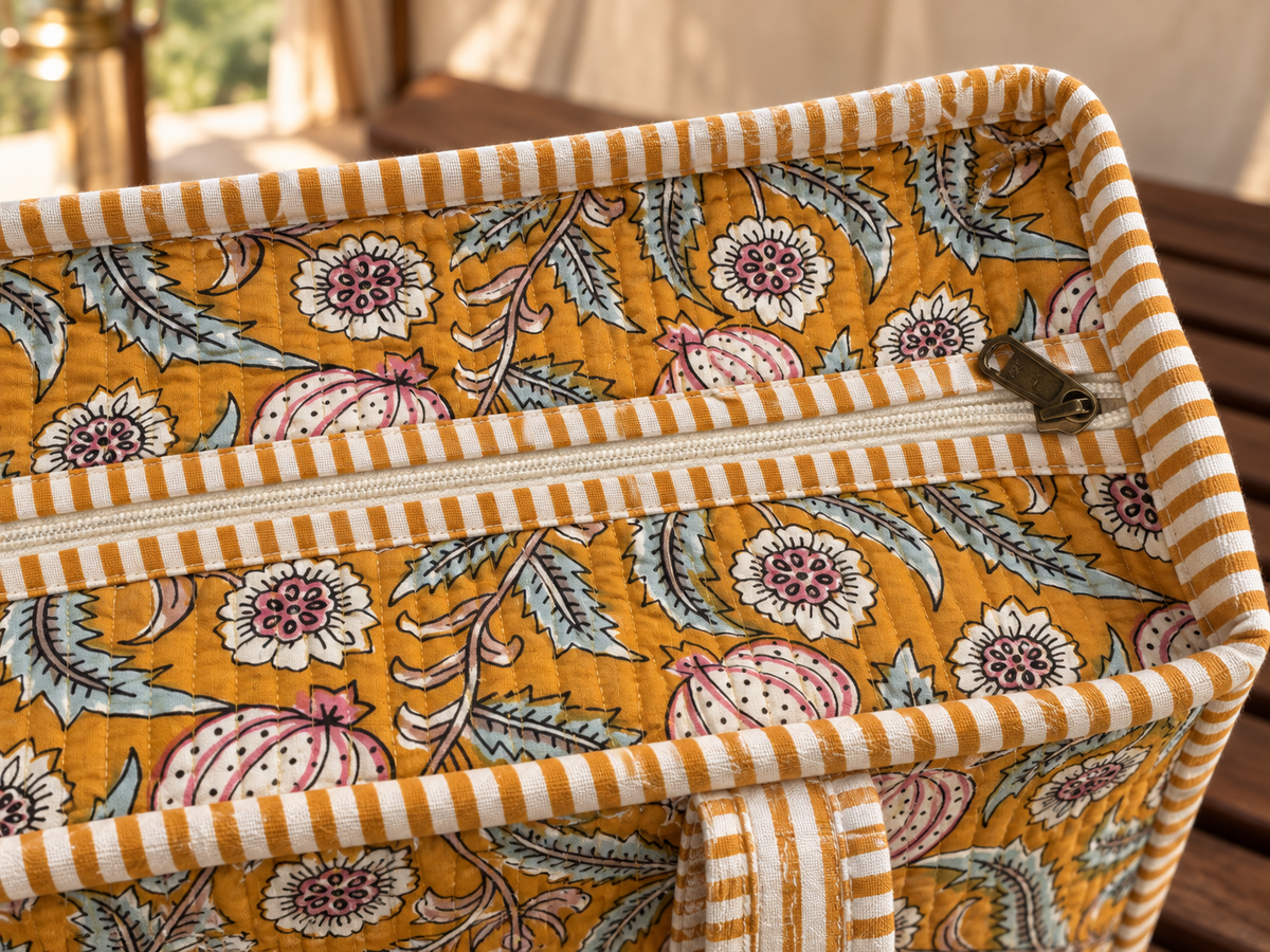 Mustard Floral Travel Tote Bag