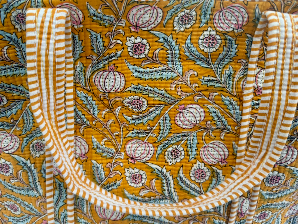 Mustard Floral Travel Tote Bag