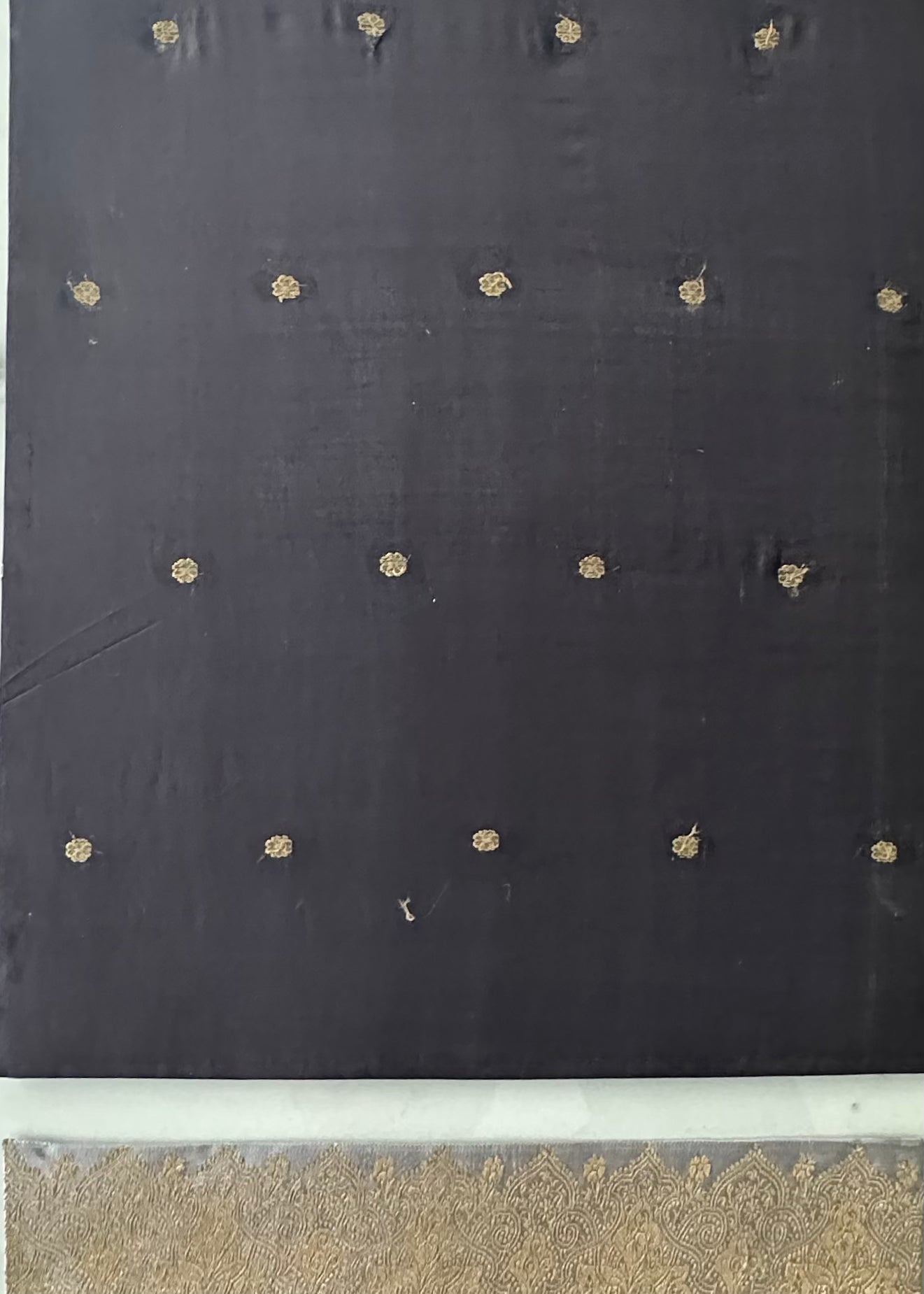 Black vintage brocade sari remnant in a floating gold frame #SariRecycled #BrocadeSari - DharBazaar