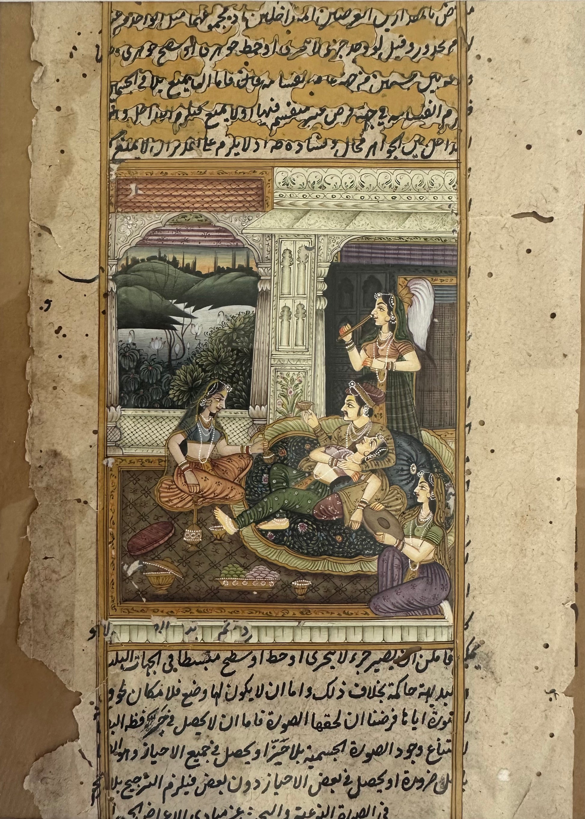 Indian Miniature Painting of Lovers with Attendants - DharBazaar