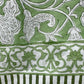 Handblock Printed Tablecloth in Olive Green with Mughal Floral Motifs - DharBazaar
