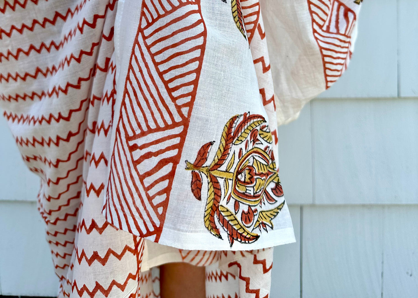 Brown and White Block Print Cotton Sarong, Cotton Summer Scarf, Beachwear, Swimsuit Coverup, Bachelorette Gift - DharBazaar