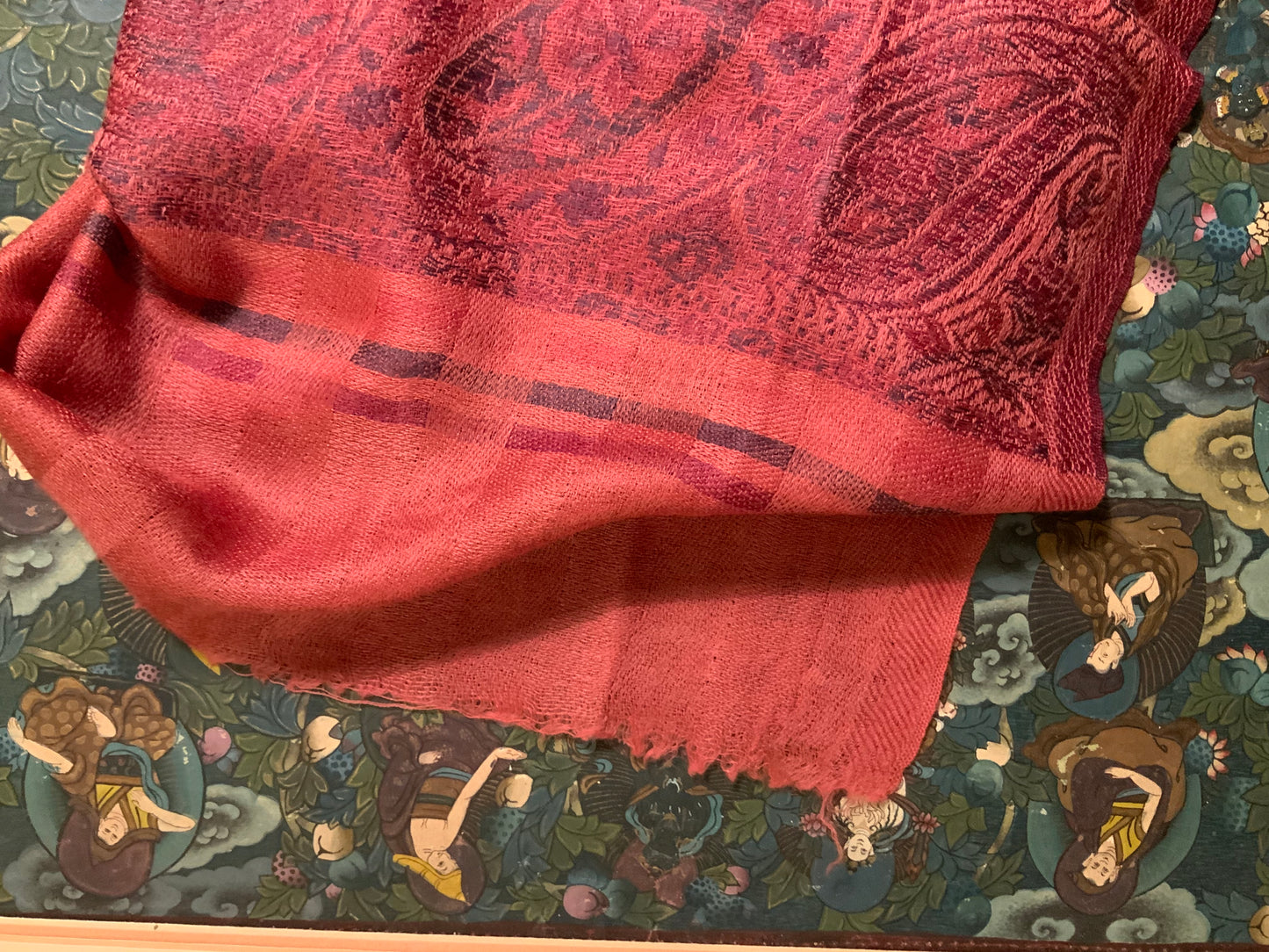 Kashmiri Shawl with Red with Paisley Border - DharBazaar