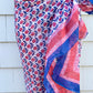 Pink and Blue Block Print Cotton Sarong, Cotton Summer Scarf, Beachwear, Swimsuit Coverup, Bachelorette Gift - DharBazaar
