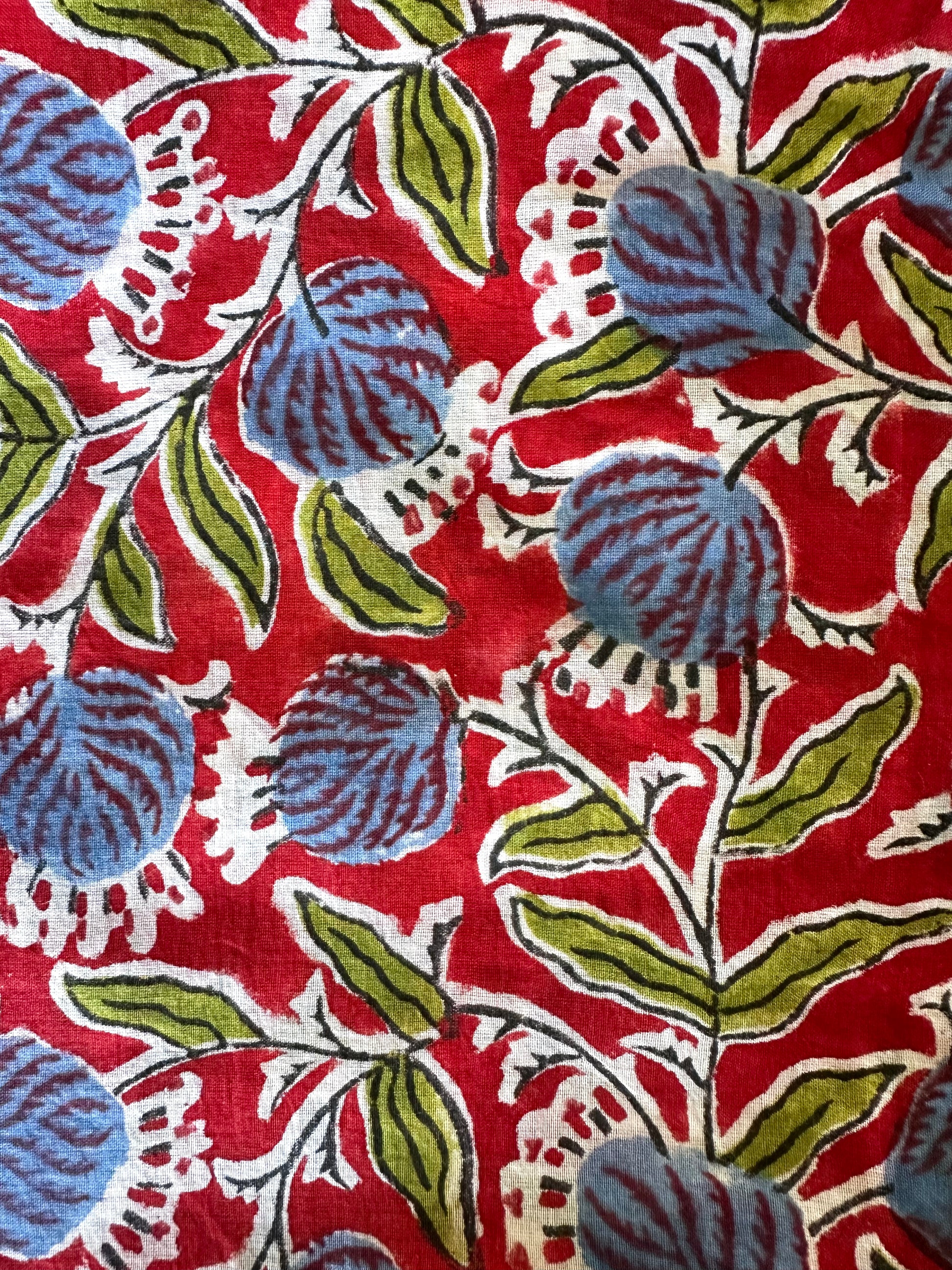 Red Block Print Fabric, Hand Block Print Cotton Fabric, Indian