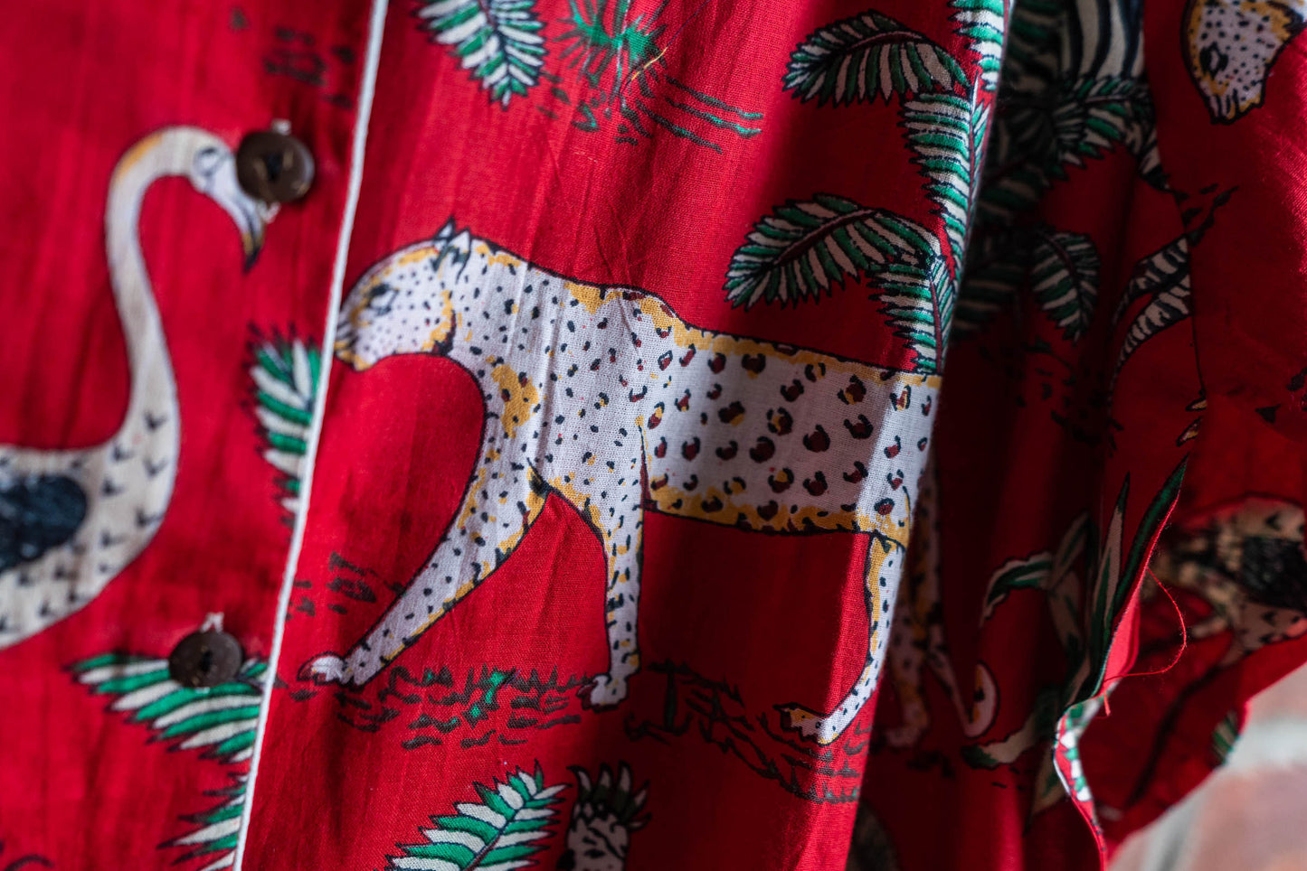 Lush Jungle Pajama Set in Red - DharBazaar
