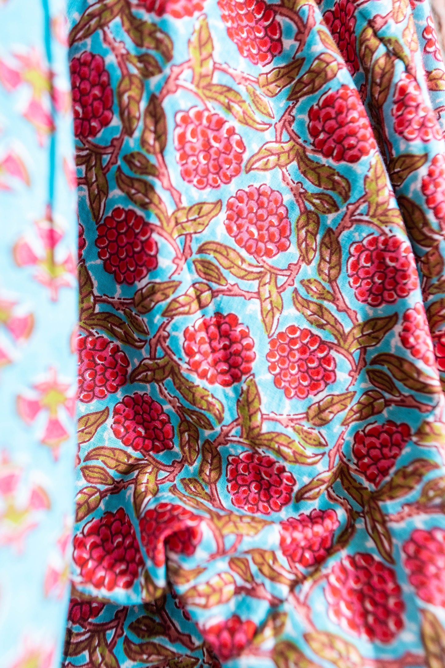 Hand-block Printed Kimono Robes in Pink & Turquoise - DharBazaar