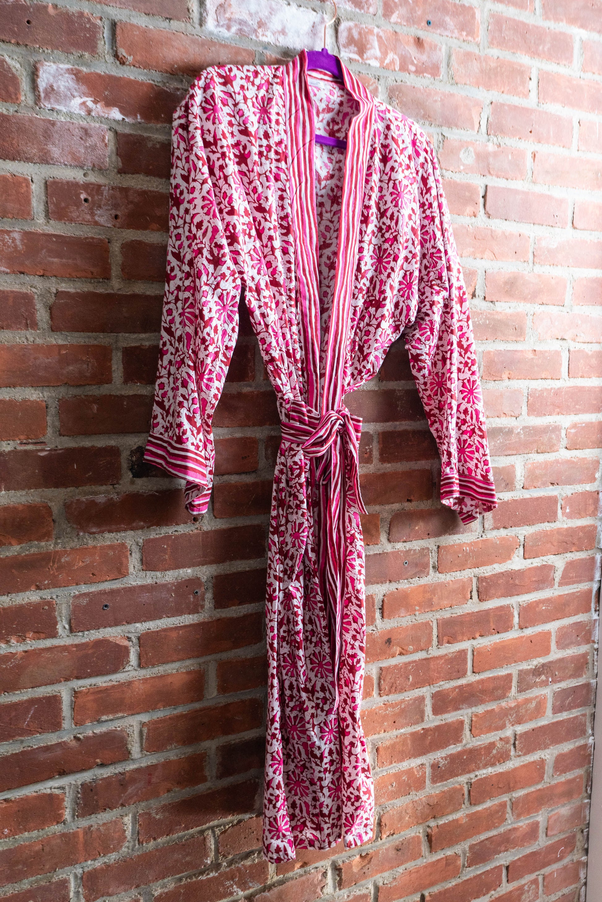 Hand-block Printed Kimono Robes in Pink - DharBazaar