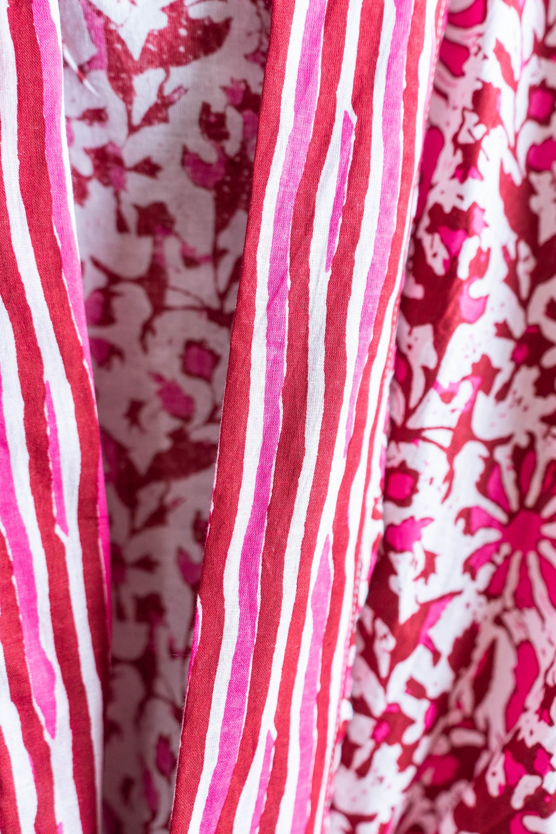 Hand-block Printed Kimono Robes in Pink - DharBazaar