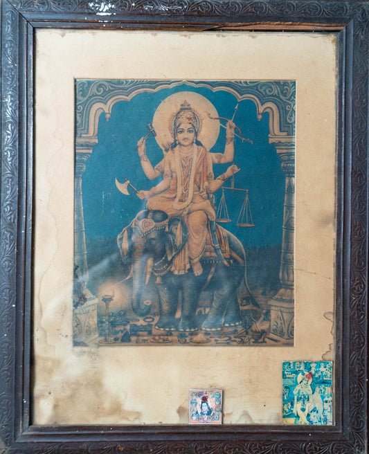 Vintage Lord Vishnu Print in its Original Frame - DharBazaar