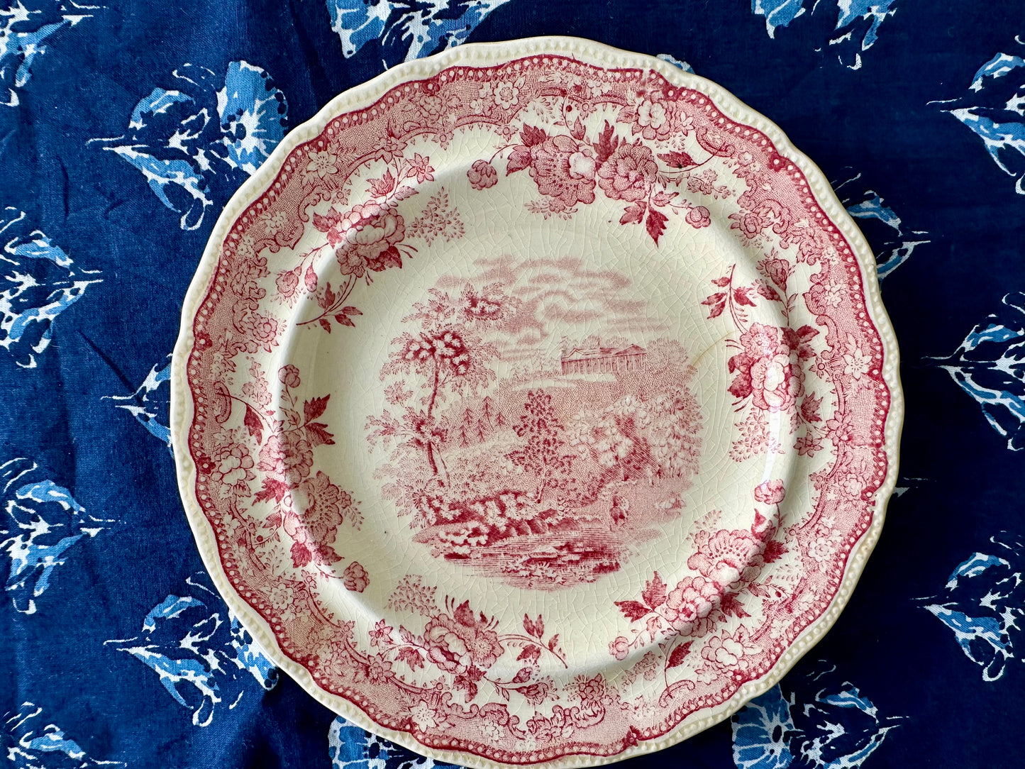 Set of 8 antique red and white transferware bread plates made by William Ridgway in 1830's - DharBazaar