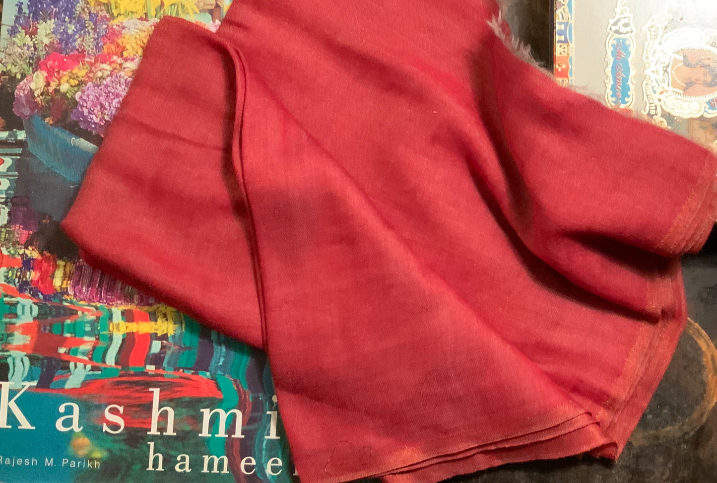 Kashmiri Shawl with Red and Gold - DharBazaar