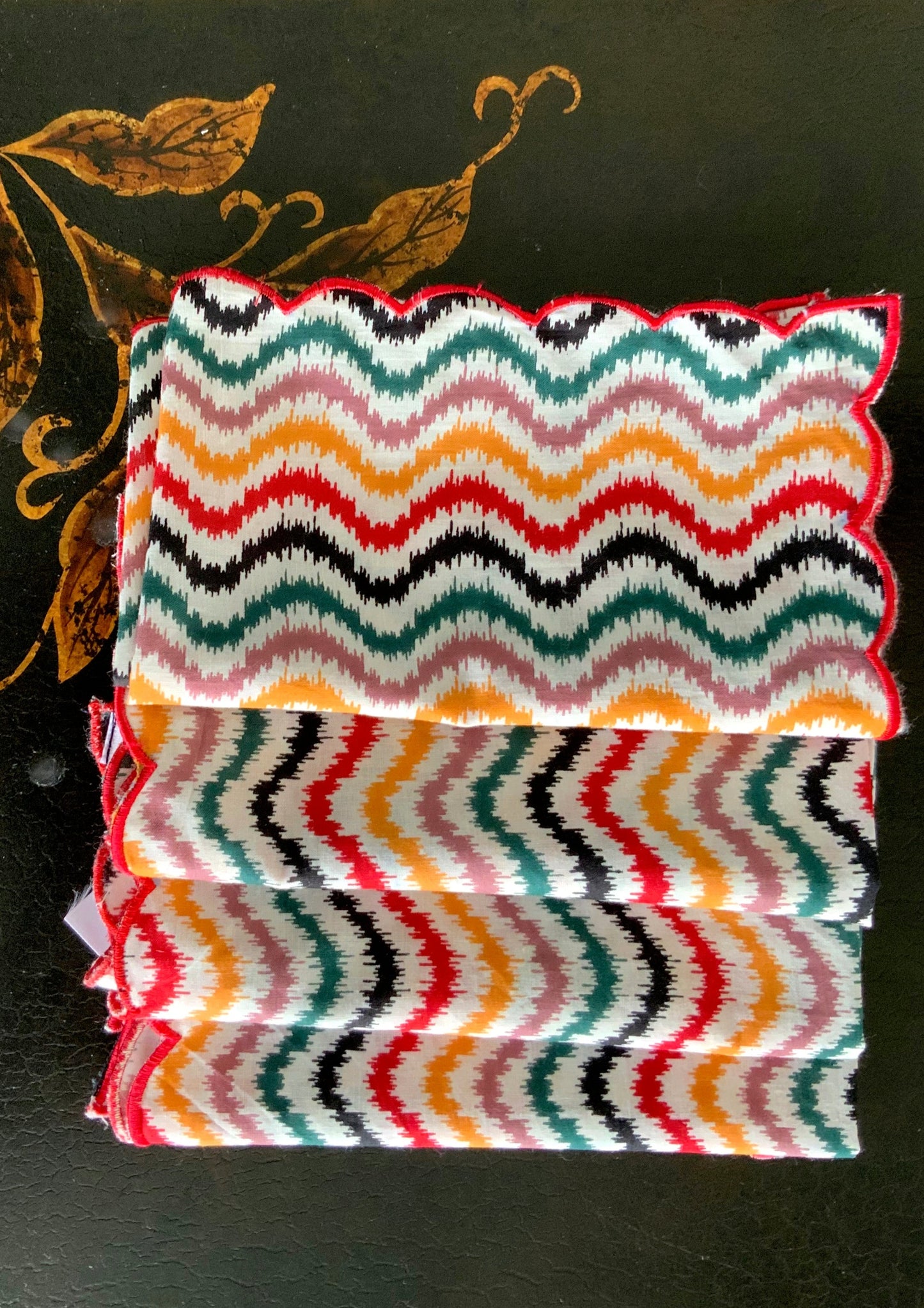 Cocktail Napkins with Multi-color Stripes and Scalloped Edges - DharBazaar