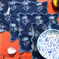 Blue Block-print Dinner Napkins with Scalloped Edges - DharBazaar