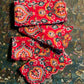 Red Block-print Lunch Napkins with Scalloped Edges - DharBazaar