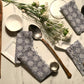 Grey Block-print Dinner Napkins with Scalloped Edges - DharBazaar