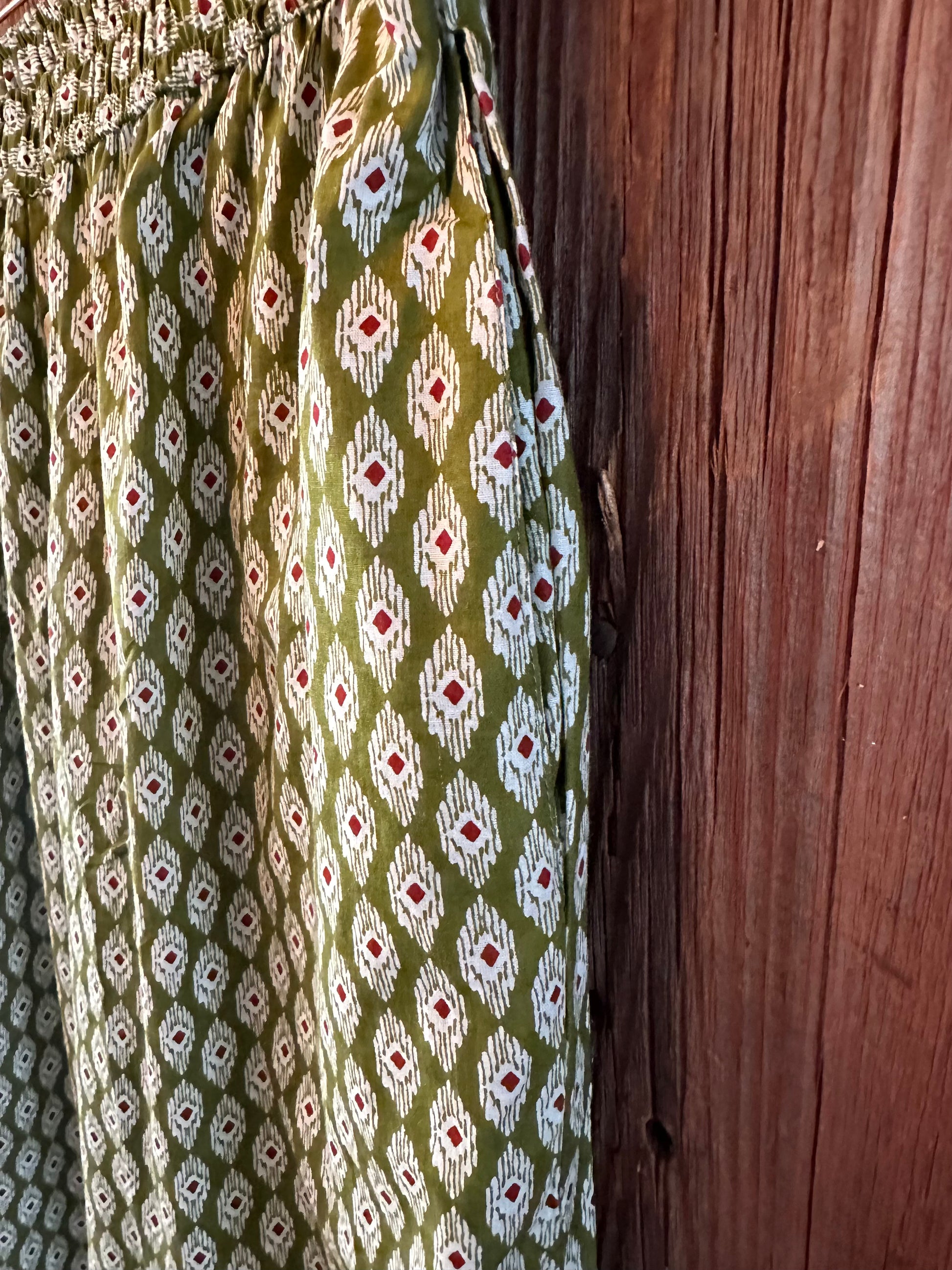 Mens Cotton Hand-block Print Pajamas in Green and White - DharBazaar