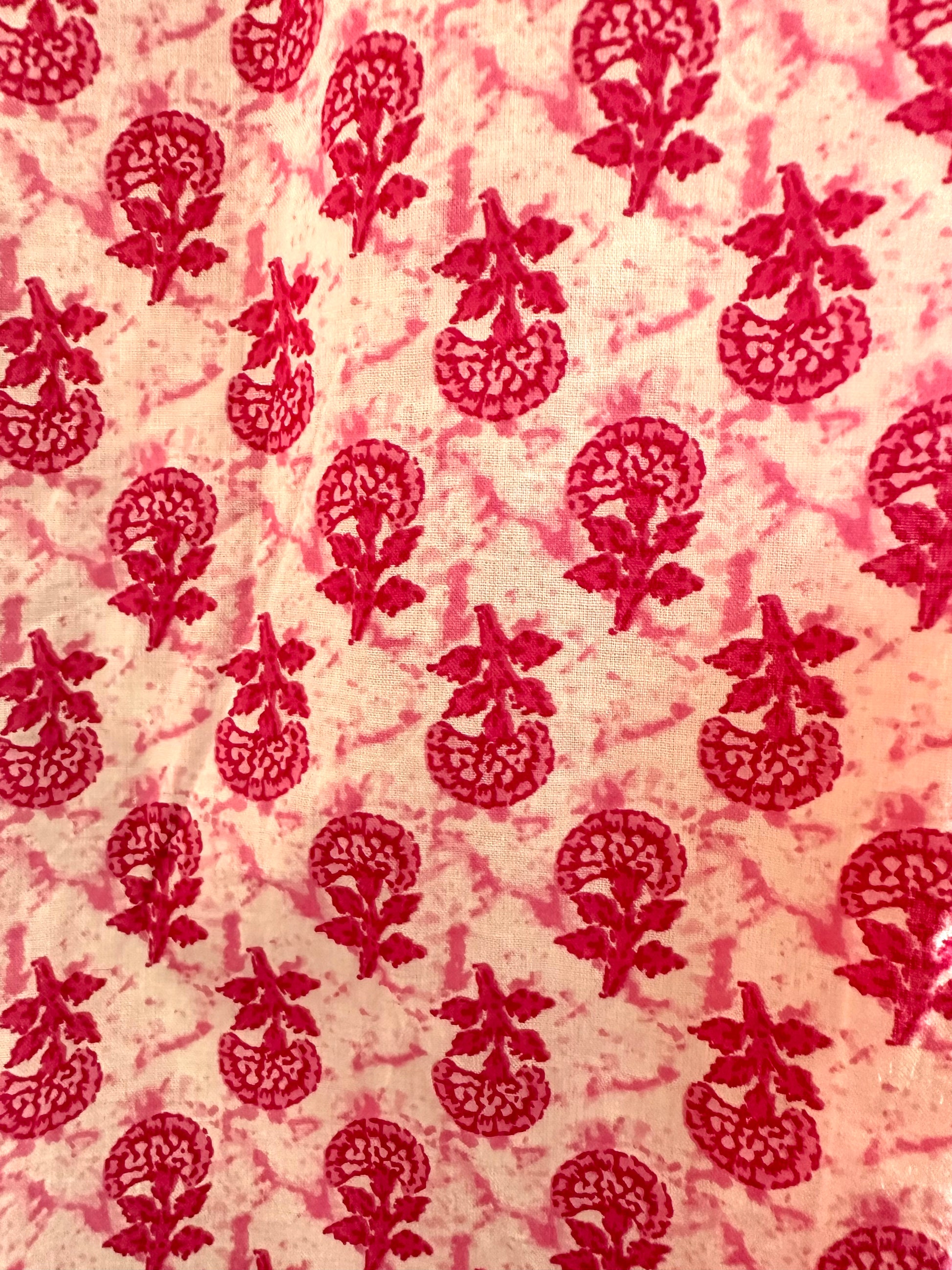 Mens Cotton Hand-block Print Pajamas in Pink and White - DharBazaar