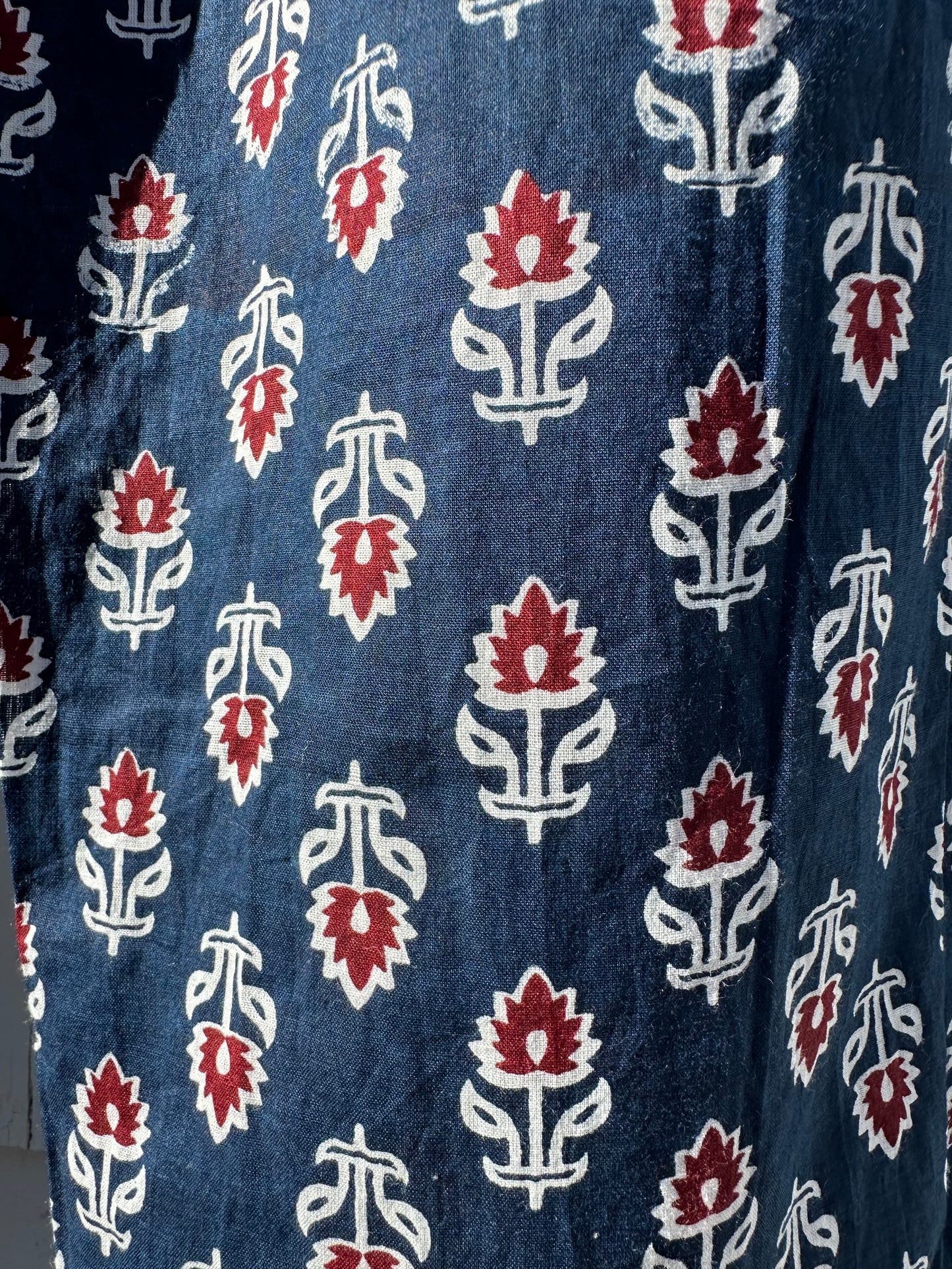 Mens Cotton Hand-block Print Pajamas in Blue & Red - DharBazaar