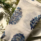 Hand-block Print Dinner Napkins of Blue  Floral Design on White Background - DharBazaar
