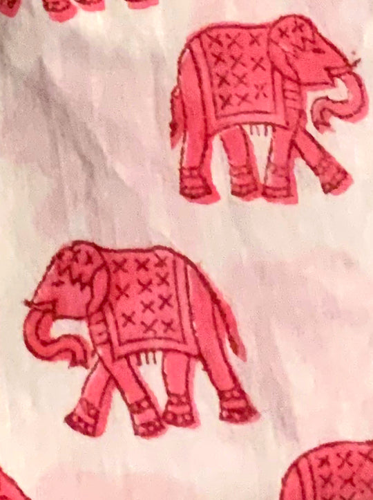 Hand-block Print Dinner Napkins of Pink Elephants on White Background #TableSetting #PinkElephant #BestBlockprintNapkins - DharBazaar