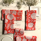 Hand-block Print Dinner Napkins of White Marigold on Red Background #TableSetting #Marigold #MadeInJaipur - DharBazaar