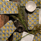 Hand-block Print Dinner Napkins of Yellow Lotus on Green Background #LuxuryCottonNapkins #HandBlockPrinted #LotusBlooms - DharBazaar