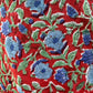 Hand-block Printed Cotton Sarong and Scarves with Blue Flowers on Red Background - DharBazaar