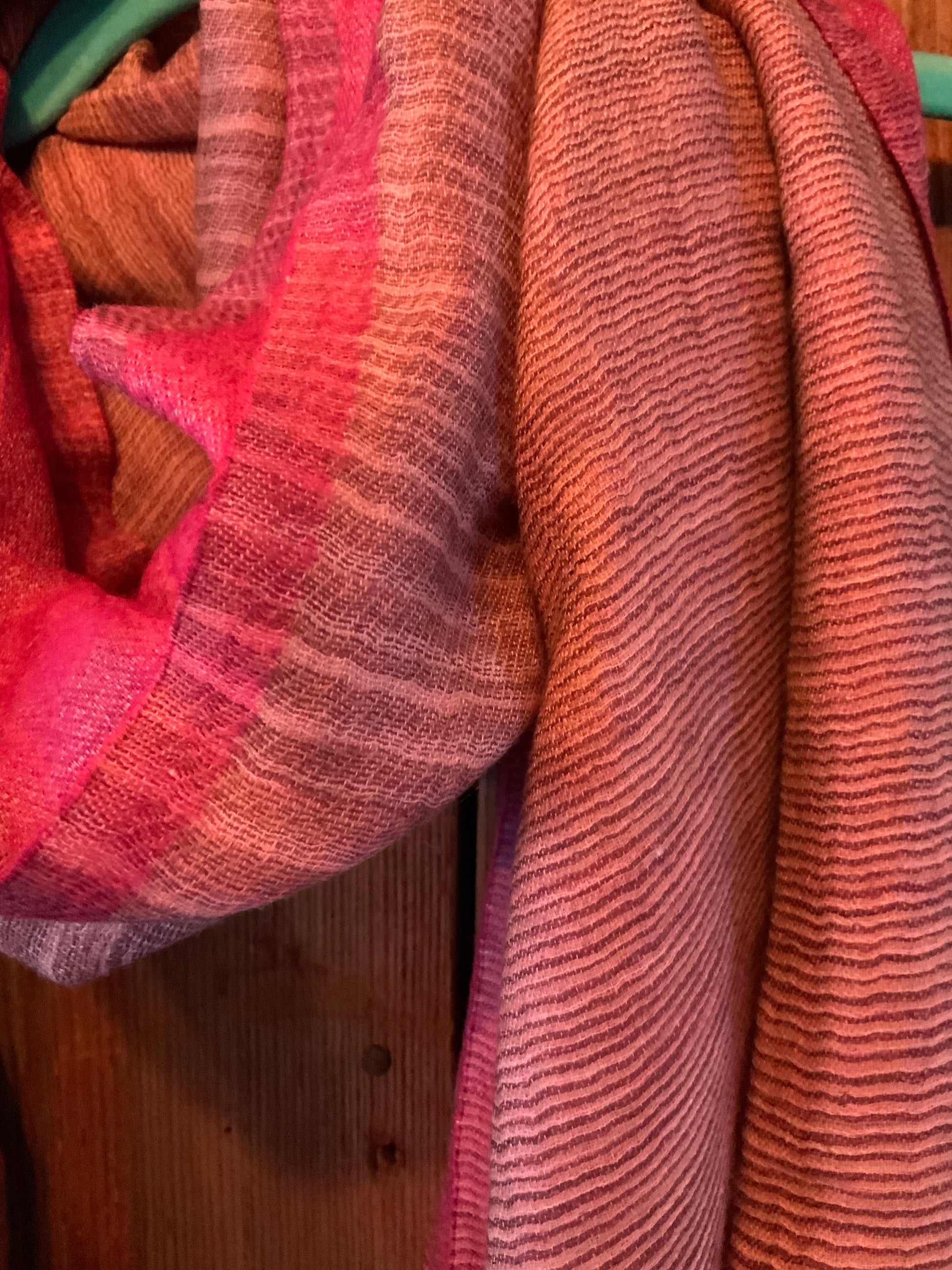 Pink Kashmir shawl with reversed brown and gold stripes #KashmirShawl  #BrownPinkMixin - DharBazaar