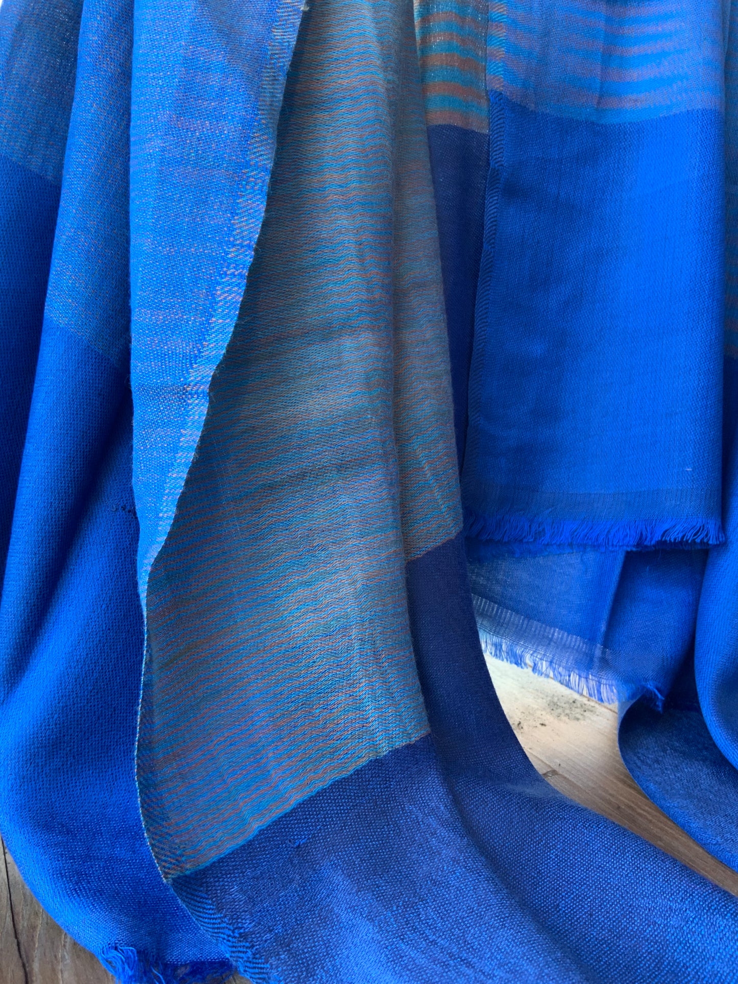 Classic Kashmir shawl in Blue with Copper Highlights #BlueShawl #ClassicShawl #kashmirShawl - DharBazaar