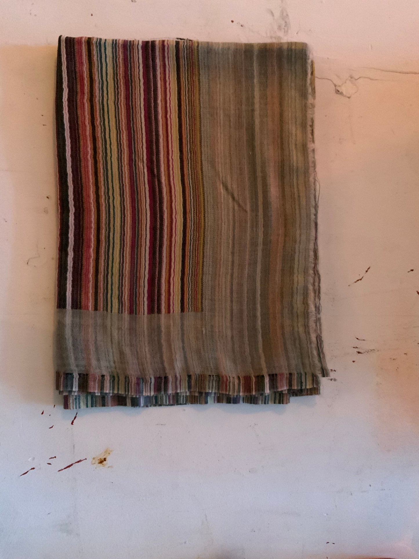 Kashmir shawl with Brown, Mustard and Maroon Stripes  #PaulSmithStripes #Striped Shawl #kashmirShawl - DharBazaar