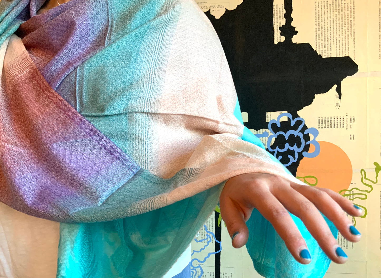 Modern Kashmir shawl in Turquoise, Pink and White #ModernKashmirShawl #NewShawlTrend #KashmirShawl - DharBazaar