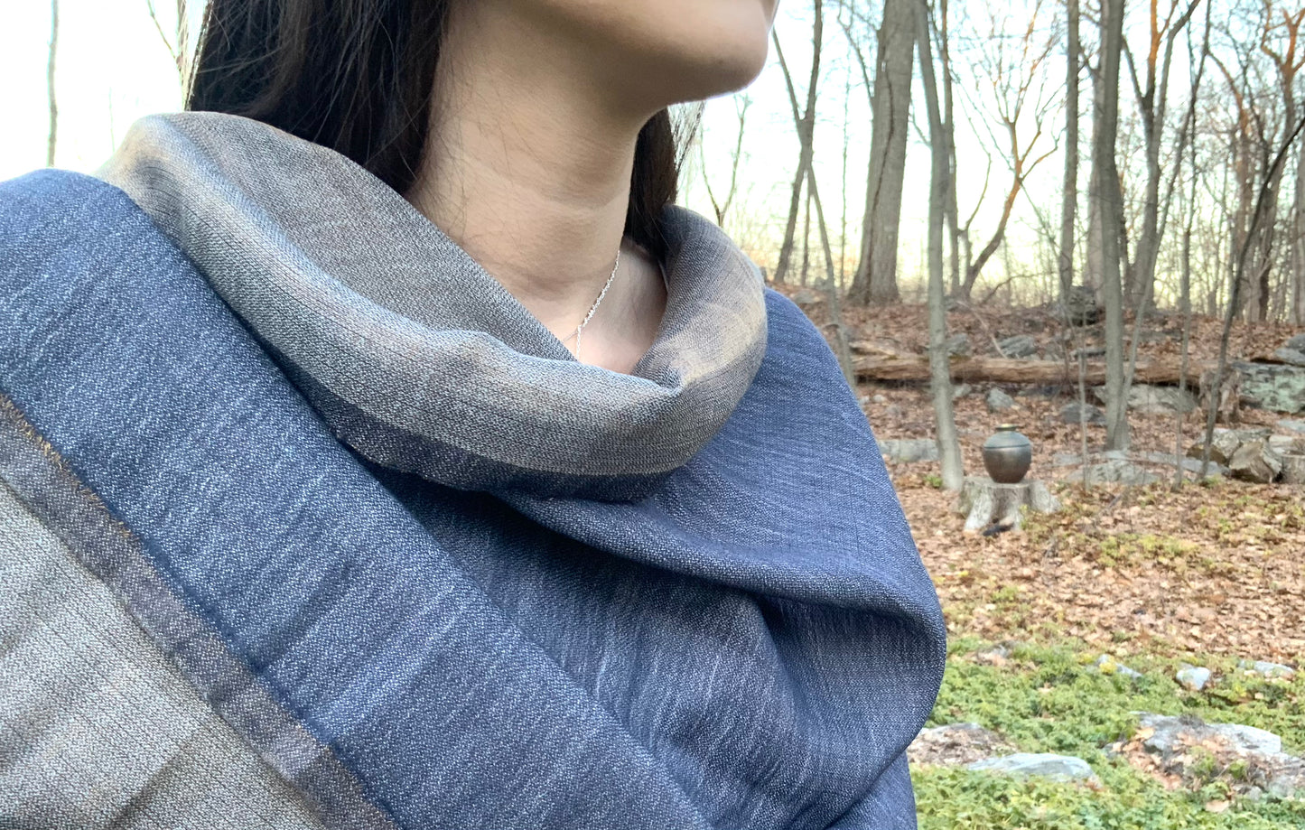 Two tone Kashmir shawl in Blue and Grey #TwoToneKashmirShawl #TrendingShawl #KashmirShawl - DharBazaar