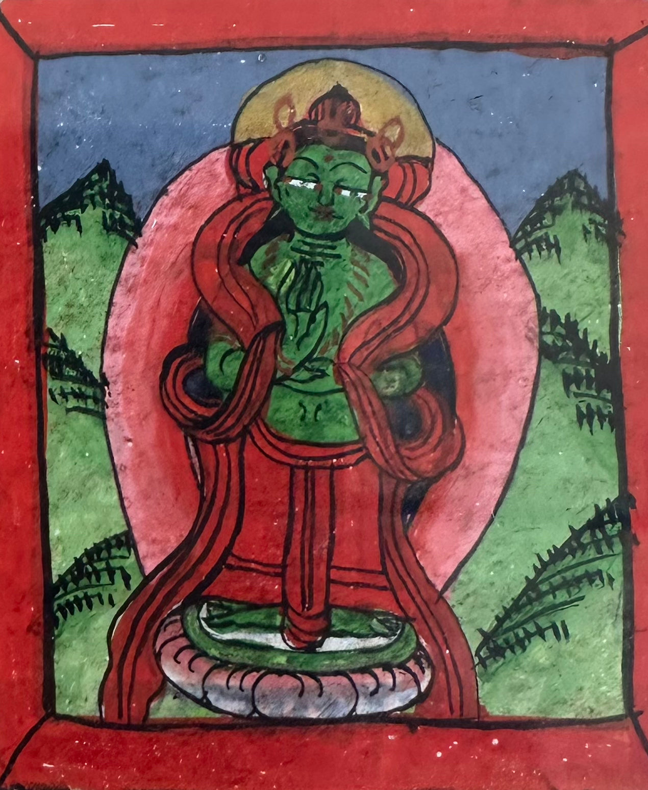 Tibetan Manuscript Paintings, Painting set of 9, Antique Buddhist Paintings, Buddhist Painting, Tibetan Art, Antique Art, Wall Art Original, Hand Painted, Series - 9 - DharBazaar