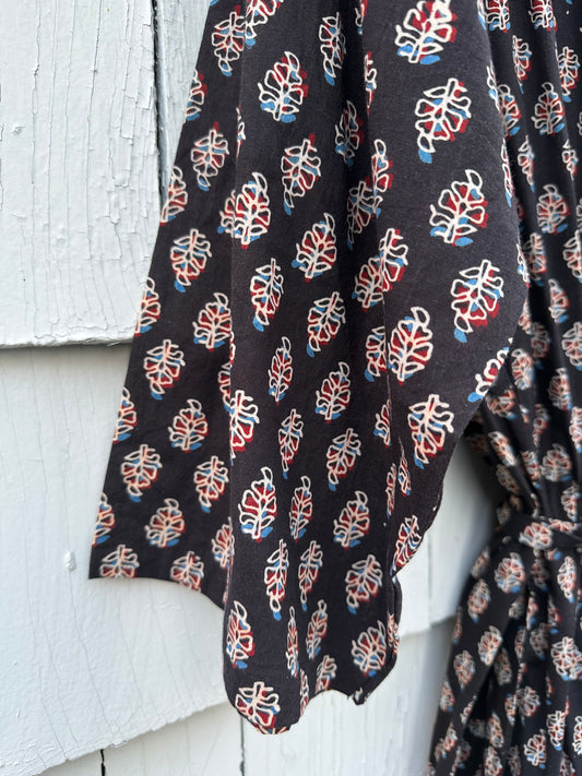 Hand-block Printed Kimono Robes in Navy, White and Red - DharBazaar