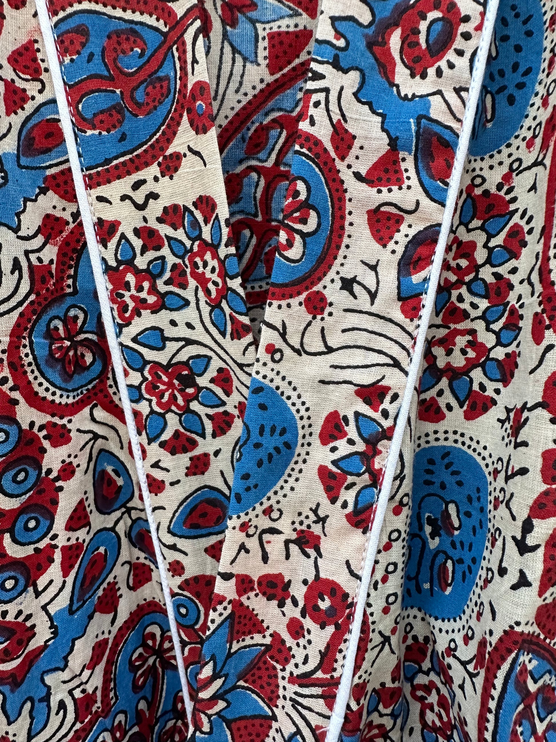 Hand-block Printed Kimono Robes in Red, Blue and Off-white - DharBazaar