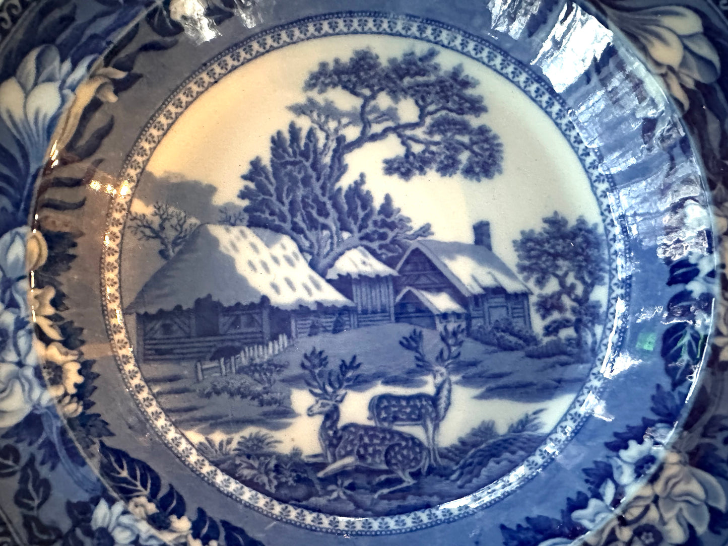 Antique English Fallow Deer soup plates by Wedgwood - DharBazaar