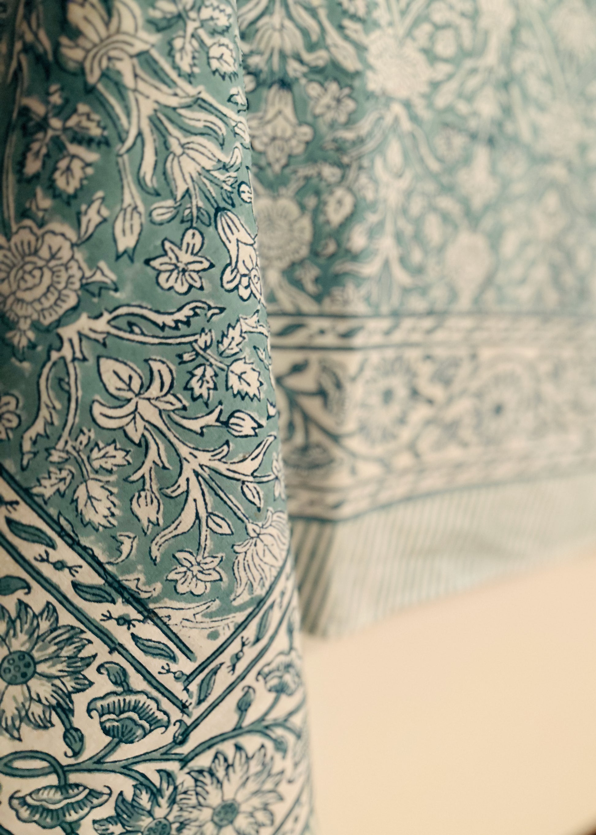 Made-to-Order Verdant Green Block Print Table Cloth, Table Linen, Wedding Table Cloth - DharBazaar