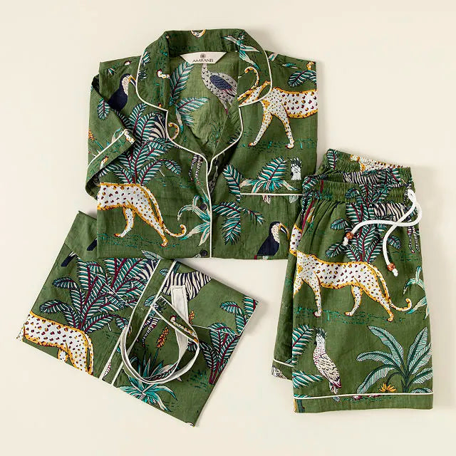 Lush Jungle Pajama Set in Green - DharBazaar