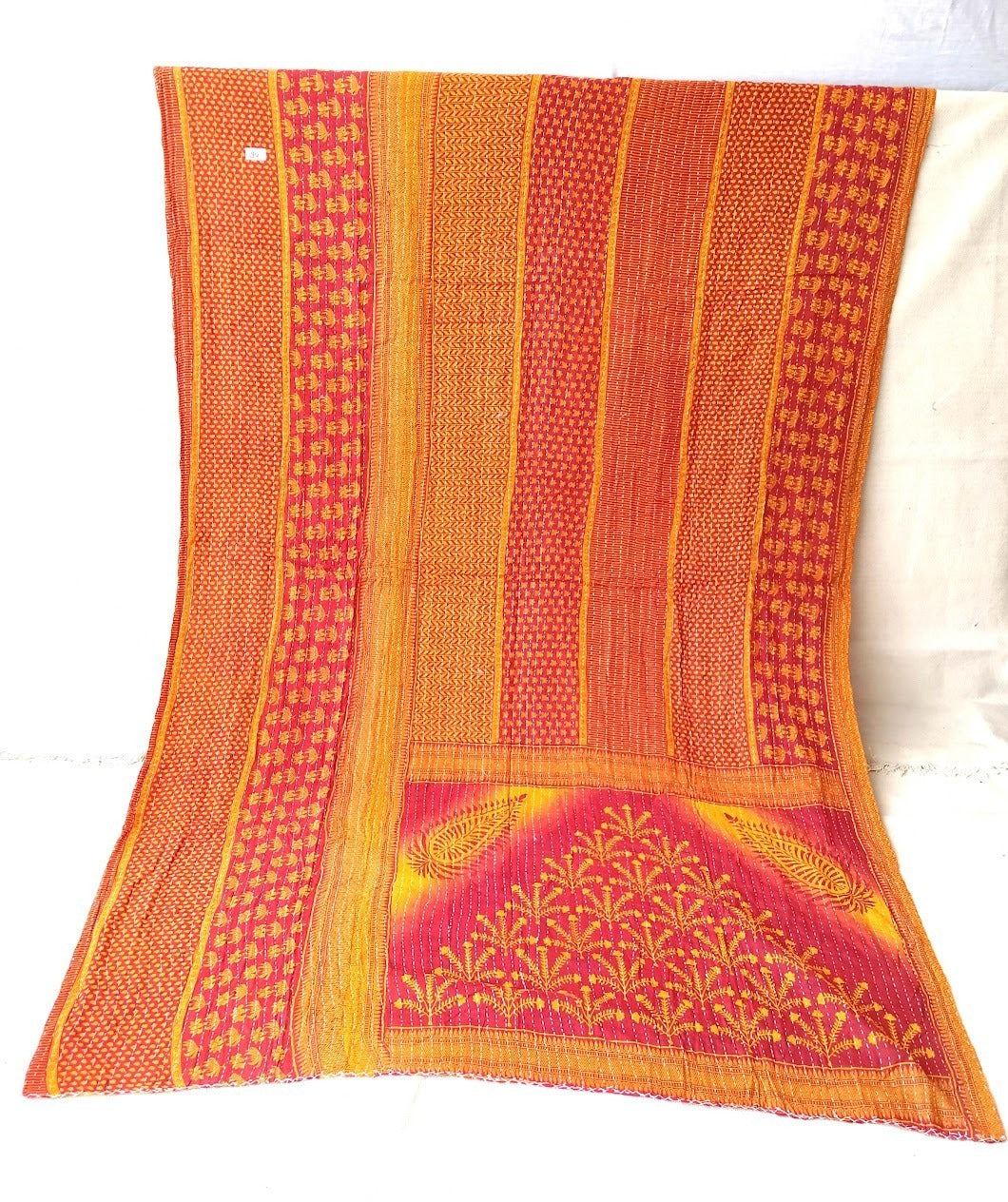 Orange Vintage Reversible Kantha Throw - DharBazaar